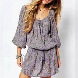 Denim‎ & Supply Purple Paisley Smocked Tie Waist Dress